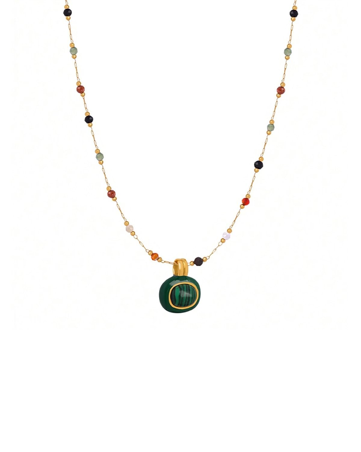 Karmiir Womens Pendant Necklace Beaded Natural Stones with Malachite Pendant -18K Gold-Plated Non-tarnish Necklace 18" Layering jewelry (multicolour necklace + green pendant)