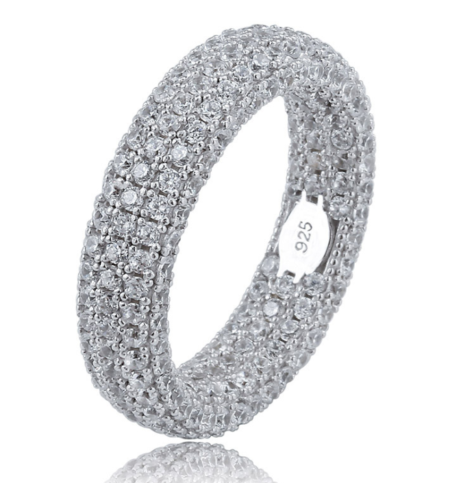 925 Silver Zircon Ring for Men's Hip Hop Style