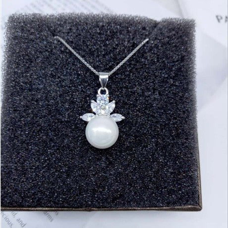 S925 Silver Jewelry Wholesale - Pearl Necklace with Diamonds