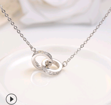 Fashionable 925 Silver Double Heart Necklace