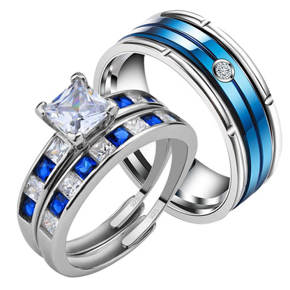 Wedding Ring Sets His And Hers Promise Ring Adjustable size Wedding Ring Sets His And Hers Couples Women 925 Sterling Silver Round Cz Man Tungsten Carbide Wedding Band