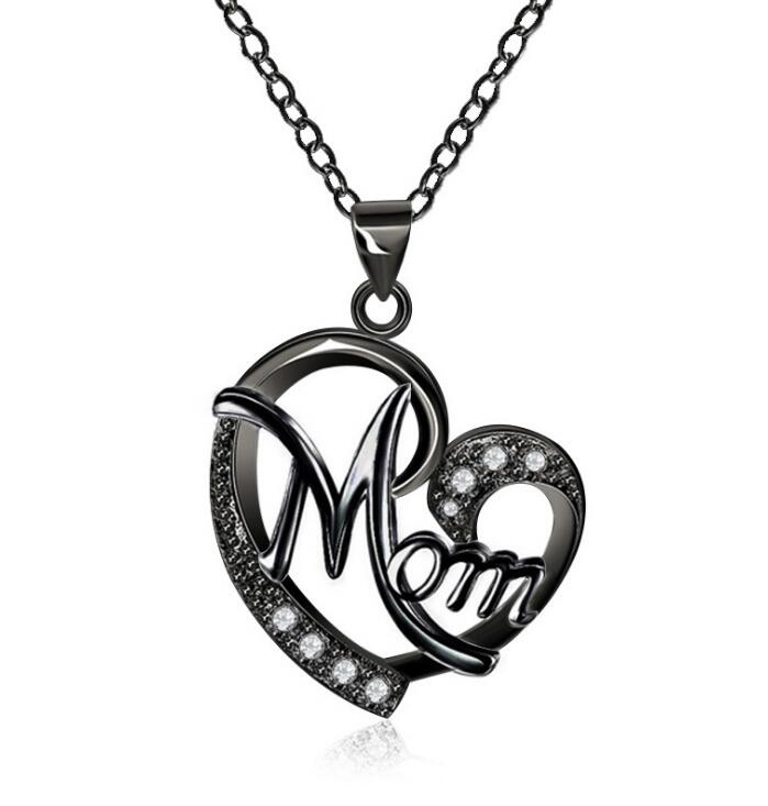 Mom's Heart-Shaped Crystal Pendant Necklace with Diamonds
