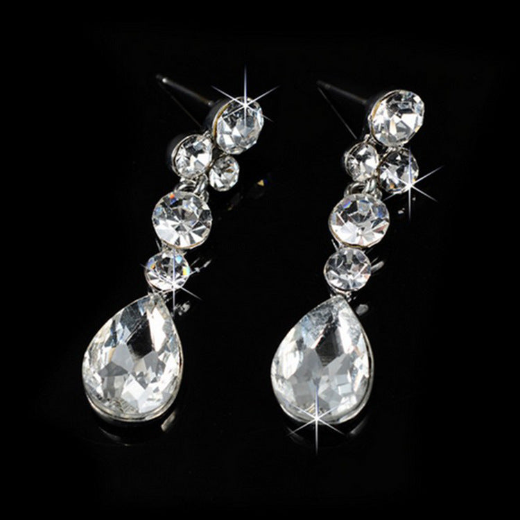 Korean Bridal Set with Rhinestone Necklace and Earrings