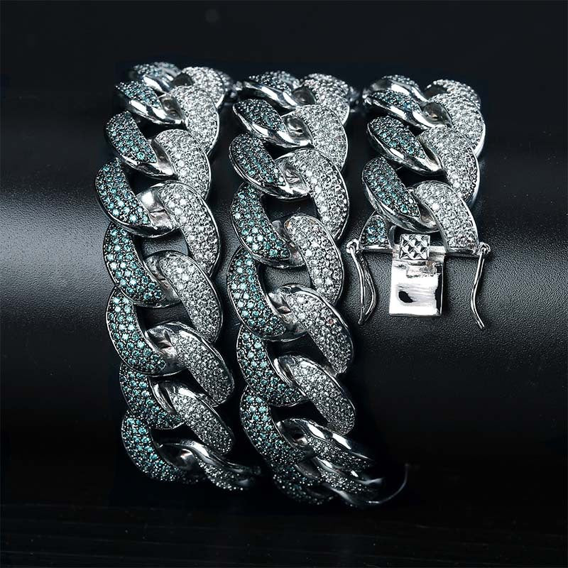 Emerald 18mm Men's Cuban Link Necklace with Zirconia