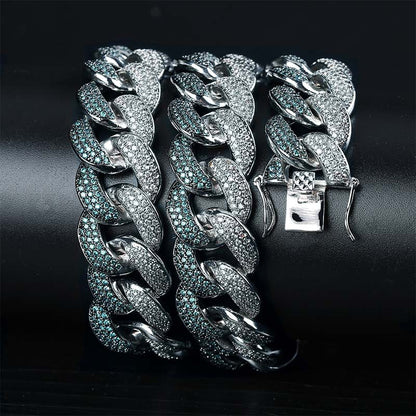 Emerald 18mm Men's Cuban Link Necklace with Zirconia