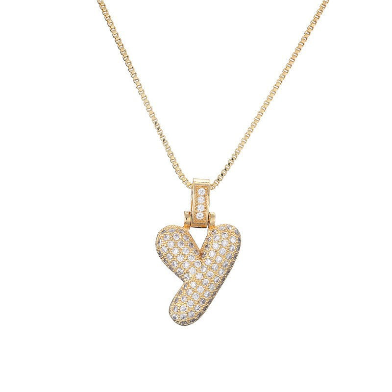 Hip Hop Letter Pendant Necklace with Zircon for Women