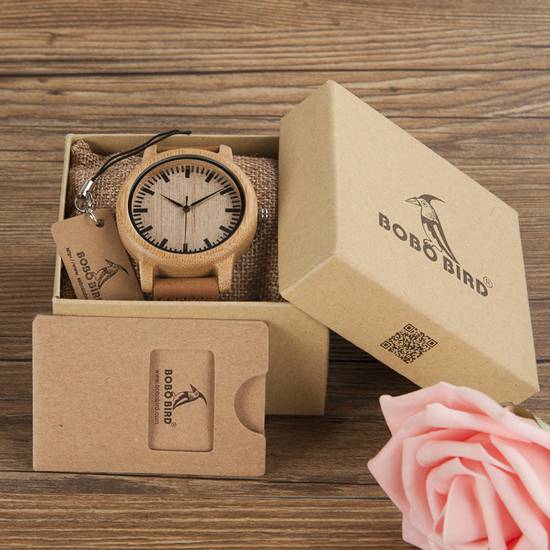 BOBO BIRD Bamboo Wooden Watch with Genuine Leather Strap