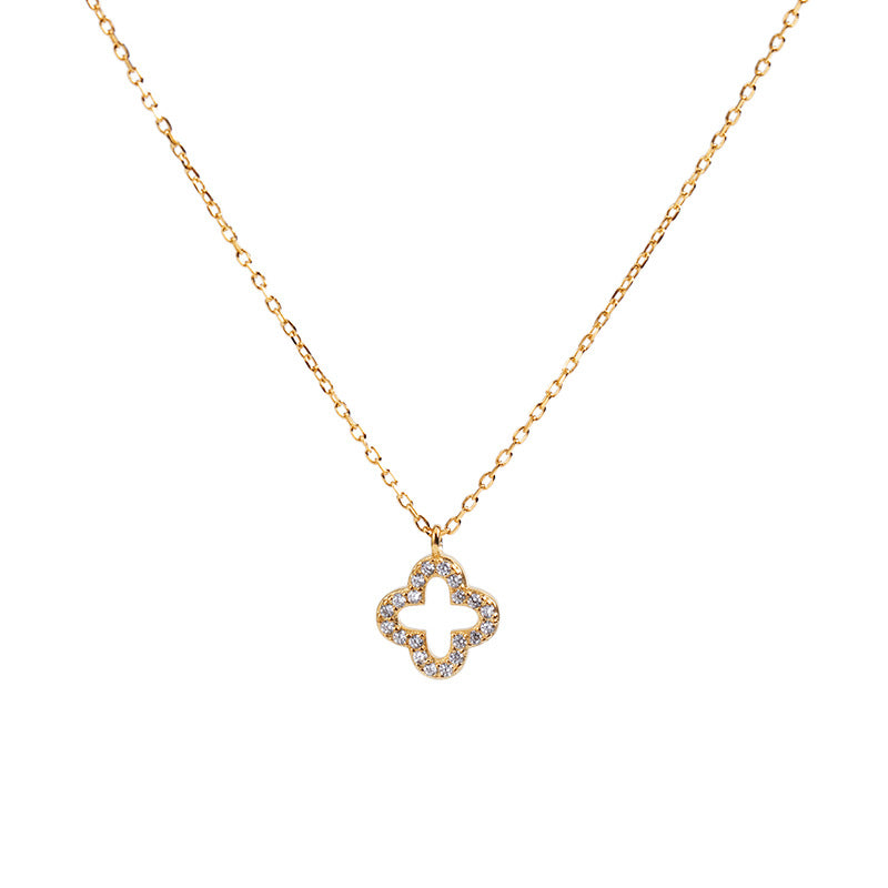 S925 Silver Four-Leaf Clover Necklace with Diamonds
