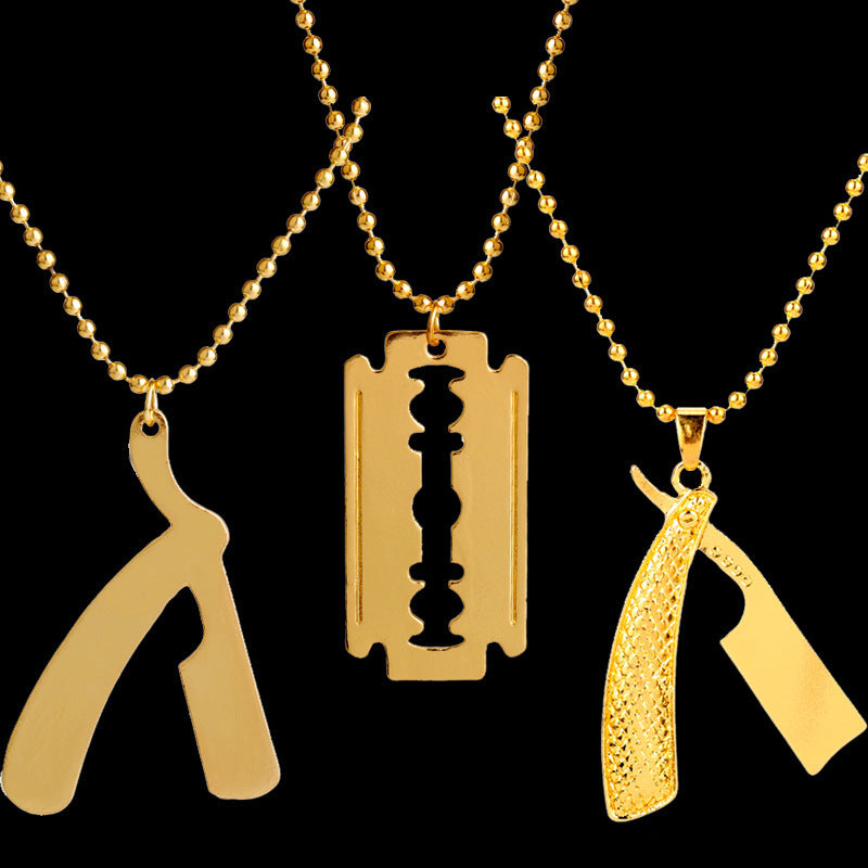 Men's Hip-Hop Alloy Blade Pendant Razor Necklace