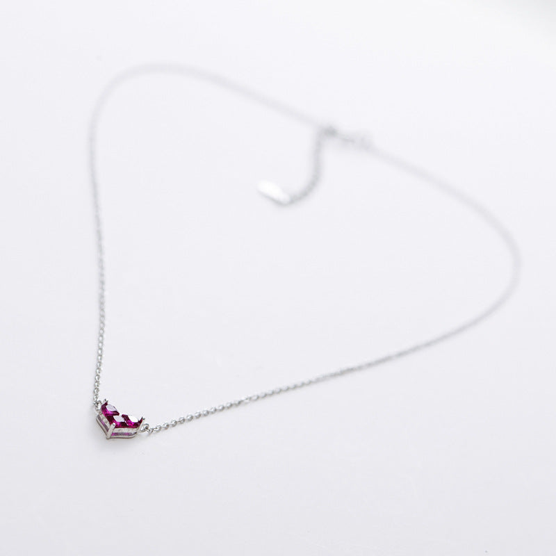 S925 Silver Heart Necklace with Red Ruby Pendant