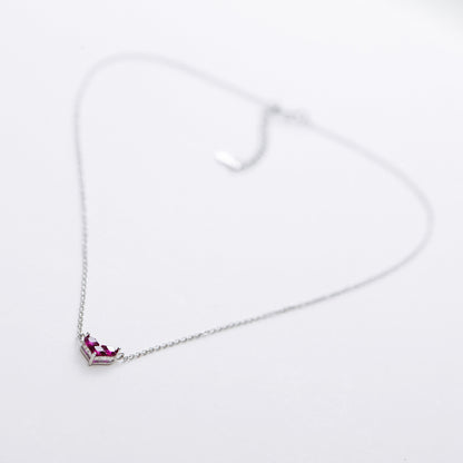 S925 Silver Heart Necklace with Red Ruby Pendant