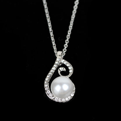 Bridal Jewelry Set with Pearl and Rhinestone Earrings