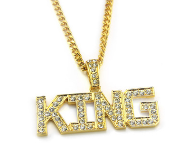 Men's Fashion Hip Hop KING Letter Diamond Pendant Necklace