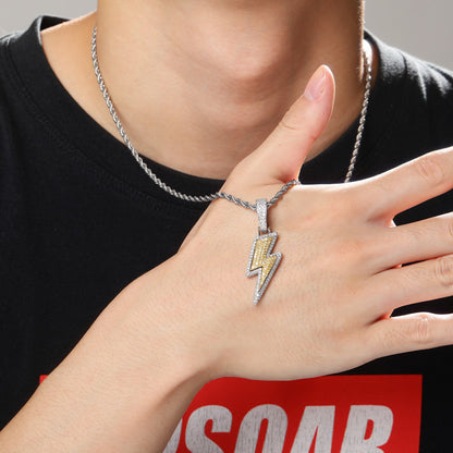 Lightning Pendant Necklace with Zircon Stones (Hip Hop Style)