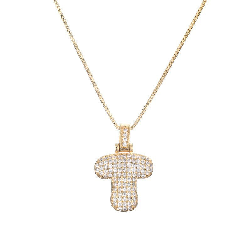 Hip Hop Letter Pendant Necklace with Zircon for Women