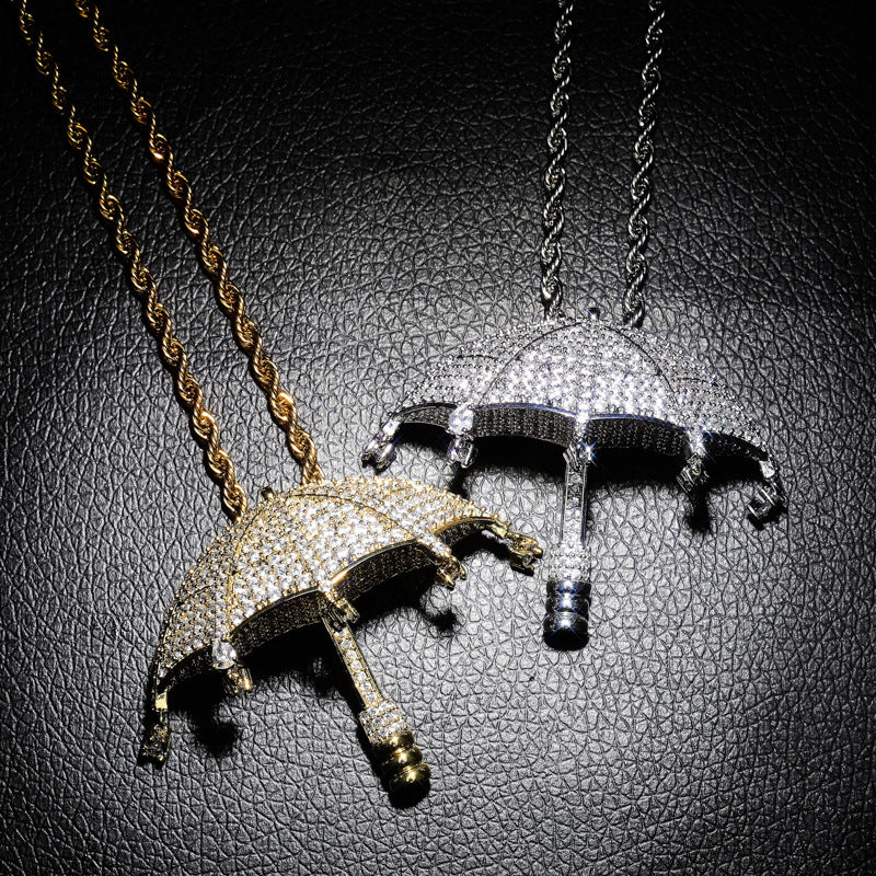 Hip Hop Umbrella Zircon Pendant Necklace