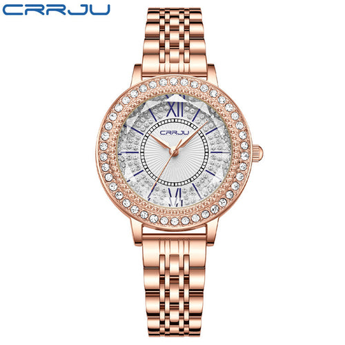 CRRJU Women's Diamond-Studded Steel Band Watch