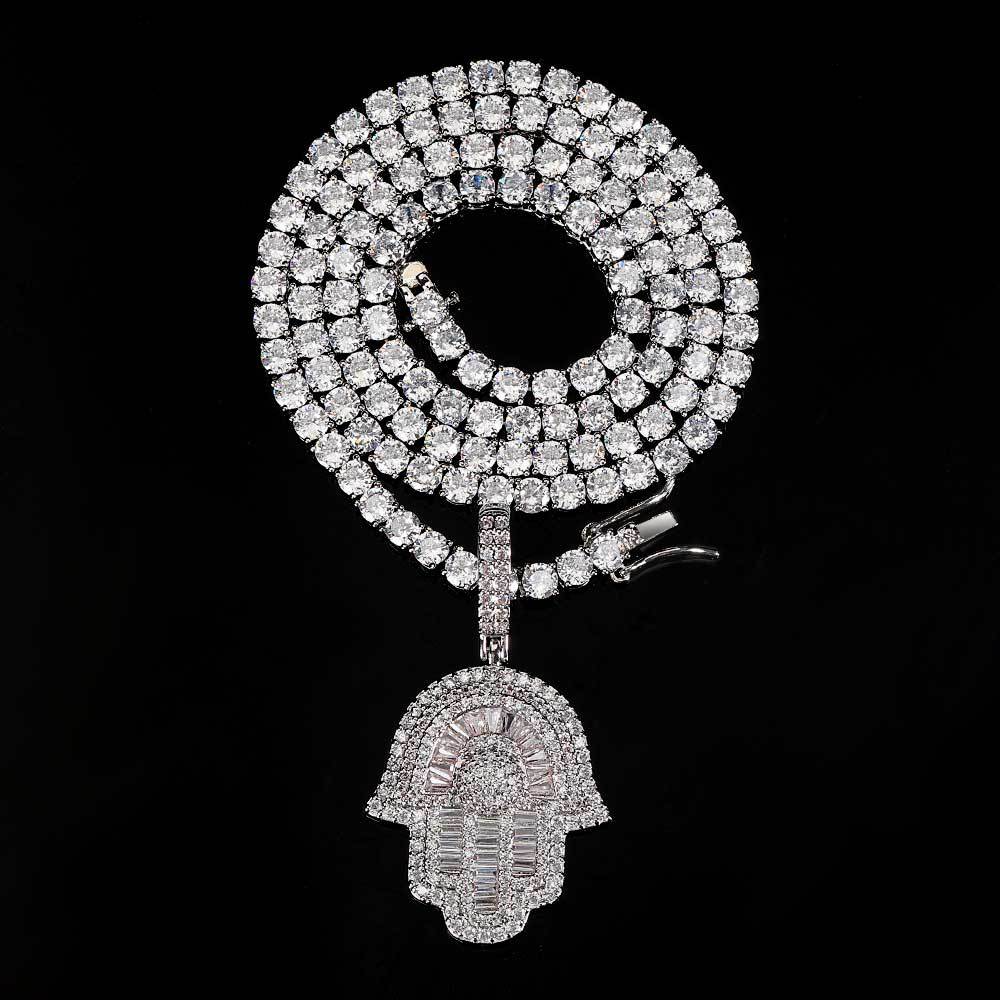 Hip Hop Copper Inlaid Zircon Small Size Palm Pendant Real Gold Plated Necklace