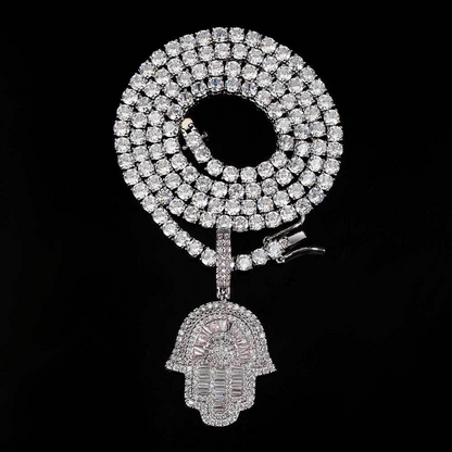 Hip Hop Copper Inlaid Zircon Small Size Palm Pendant Real Gold Plated Necklace