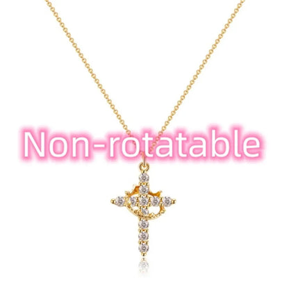 Rotatable Cross Crown Diamond Necklace