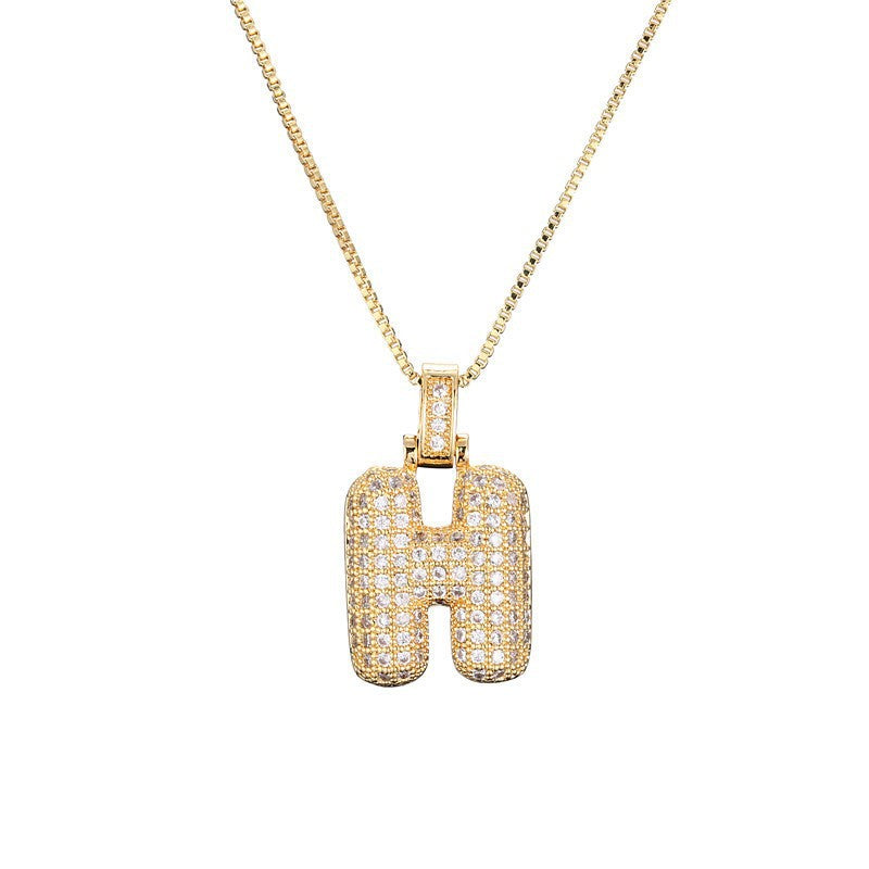 Hip Hop Letter Pendant Necklace with Zircon for Women