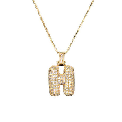 Hip Hop Letter Pendant Necklace with Zircon for Women