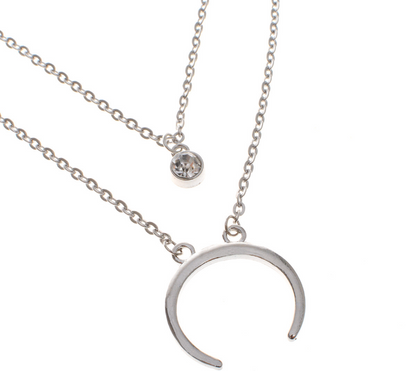 Crescent Moon Necklace with Alloy Pendant and Rhinestones