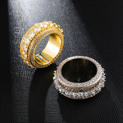 Gold-Plated Zirconia Men's Hip-Hop Rotating Ring