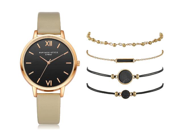 Lvpai Women's Minimalist Quartz Watch and Bracelet Set