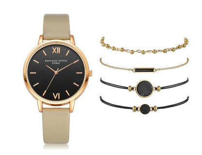 Lvpai Women's Minimalist Quartz Watch and Bracelet Set