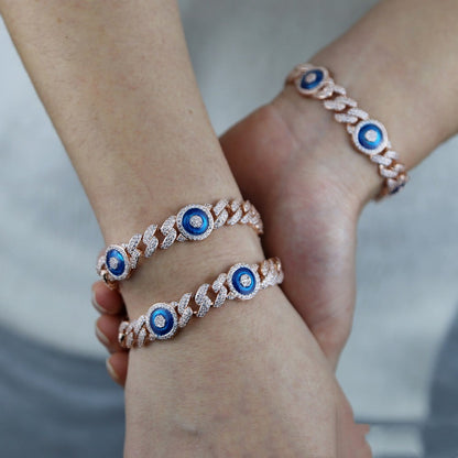 Blue Eyes Zircon Cuban Bracelet with Inlaid Zircon