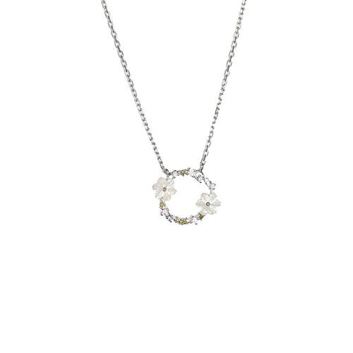 S925 Silver Necklace with Flower Pendant and Chain