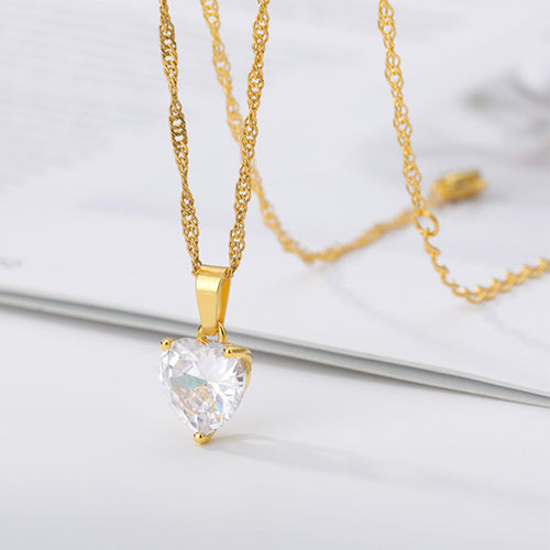 Korean Style Heart-Shaped Zircon Pendant Necklace