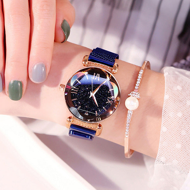Starry Sky Quartz Watch for Women with Steel Band