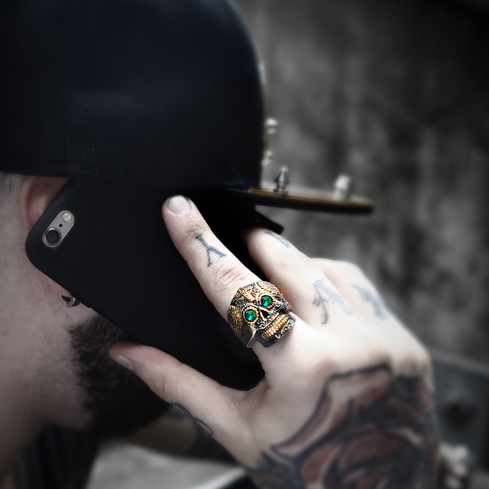 Beier Men's Vintage Titanium Steel Skull Cross Ring