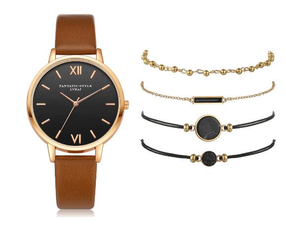 Lvpai Women's Minimalist Quartz Watch and Bracelet Set