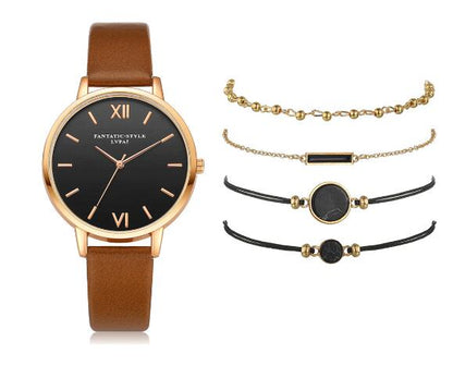 Lvpai Women's Minimalist Quartz Watch and Bracelet Set