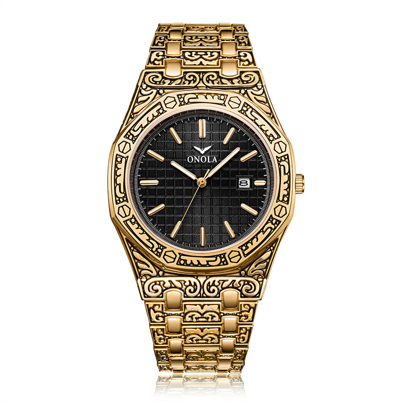 ONOLA Men's Waterproof Quartz Watch with Steel Band