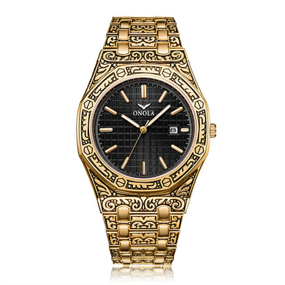 ONOLA Men's Waterproof Quartz Watch with Steel Band