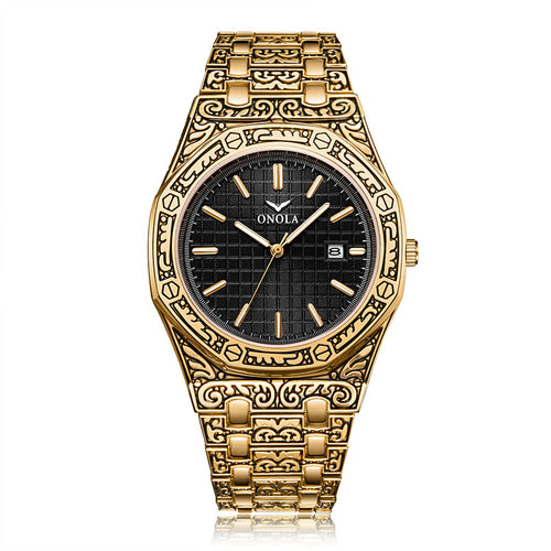 ONOLA Men's Waterproof Quartz Watch with Steel Band