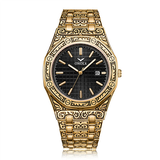 ONOLA Men's Waterproof Quartz Watch with Steel Band
