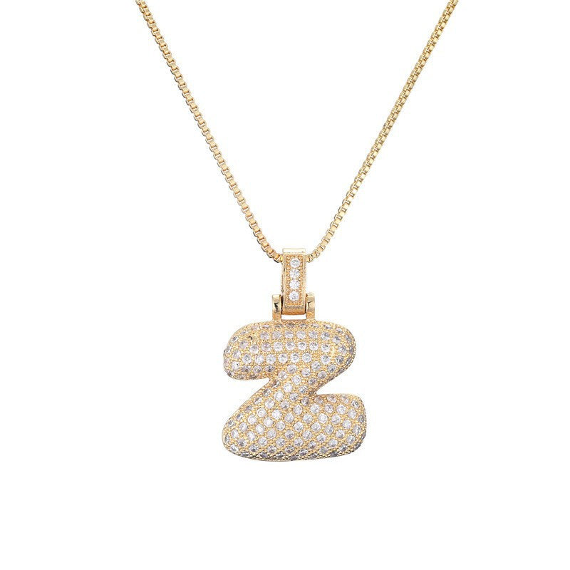 Hip Hop Letter Pendant Necklace with Zircon for Women