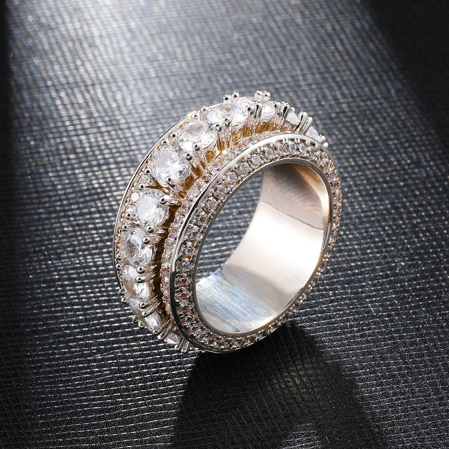 Gold-Plated Zirconia Men's Hip-Hop Rotating Ring