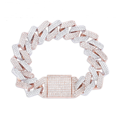 Men's Solid Gold Cuban Chain Bracelet with Zirconia Buckle