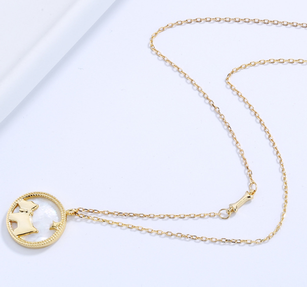S925 Silver Necklace with Cartoon Dog Pendant and Shell