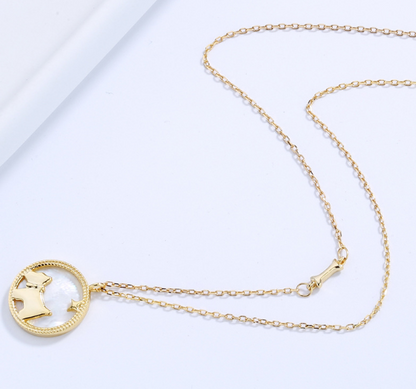 S925 Silver Necklace with Cartoon Dog Pendant and Shell