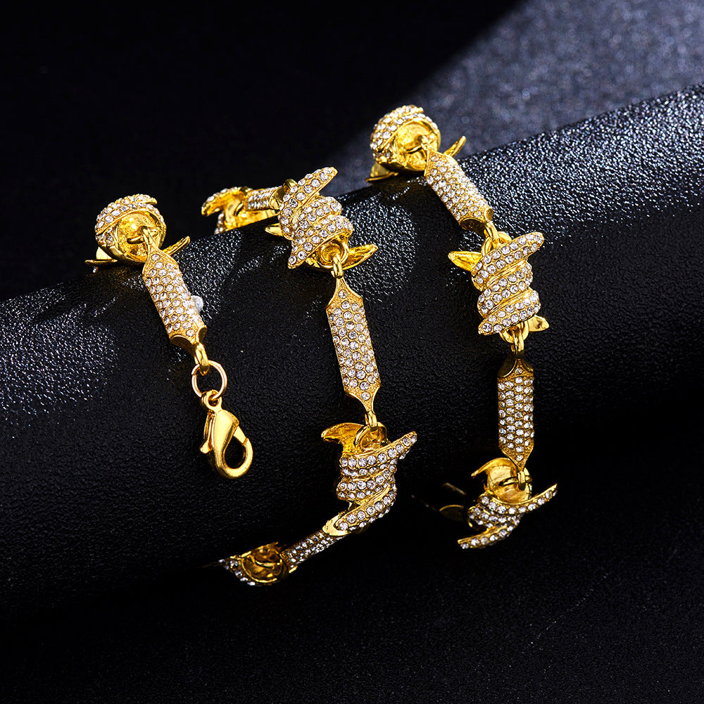 3D Cuban Link Chain Necklace with Full Rhinestones