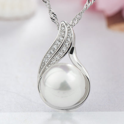 Sterling Silver Pearl Pendant Necklace with Diamonds