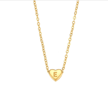 Initial Love Necklace - 18K Gold Plated Heart Pendant (One)