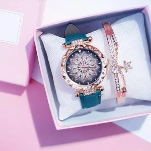 Fashionable Waterproof Women's Quartz Watch Set with Bracelet